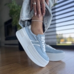 Błękitne Sneakersy Damskie na platformie TERME BLUE skóra naturalna