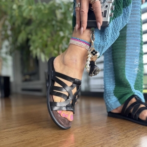 Czarne Klapki Damskie LURSO model IRPINO BLACK skóra naturalna