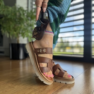 Brązowe Klapki Damskie LURSO model ZARANO CUOIO skóra naturalna