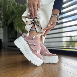 Łososiowe Sneakersy Damskie LURSO na podwyższonej podeszwie FORINO SALMON skóra naturalna