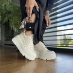 Beżowe Sneakersy Damskie LURSO na platformie model SACILE BEIGE skóra naturalna
