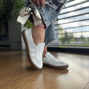 Białe ażurowe Trampki Damskie LURSO model VASTO WHITE skóra naturalna