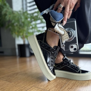 Czarne Trampki Damskie LURSO model CASORIA BLACK AND AVOCADO skóra naturalna