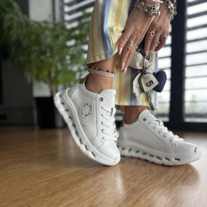 Białe Sneakersy Damskie na sportowej podeszwie RUBANO WHITE skóra naturalna