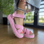 Różowe Sandały Damskie LURSO na flatforms model ALLEIN PINK skóra naturalna