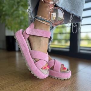 Różowe Sandały Damskie LURSO na flatforms model ALLEIN PINK skóra naturalna