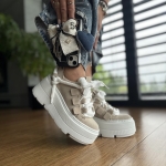 Beżowe Sneakersy Damskie LURSO na wyższej podeszwie model TRANI BEIGE skóra naturalna