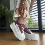 Ciemnoróżowy Sneakersy Damskie LURSO model GIANO WHIT/DARK PINK skóra naturalna