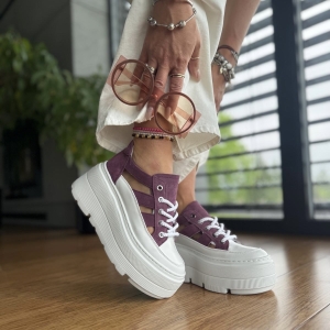 Ciemnoróżowy Sneakersy Damskie LURSO model GIANO WHIT/DARK PINK skóra naturalna
