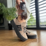 Ciemnobeżowe Trampki Damskie na platformie LURSO model SEVERO TAUPE skóra naturalna