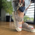 Beżowo-szare Sandały Damskie LURSO flatforms model GIANA TAUPE skóra naturalna