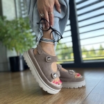 Ciemnobeżowe Sandały Damskie LURSO na platformie model MARICO TAUPE skóra naturalna