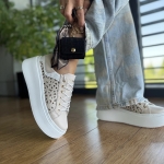 Beżowe ażurowe Sneakersy Damskie LURSO model IRENE BEIGE skóra naturalna