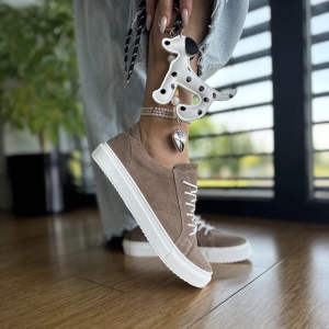 Ciemnobeżowe Trampki Damskie LURSO model GISELLE TAUPE skóra naturalna
