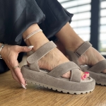 Ciemnobeżowe Sandały Damskie LURSO na flatforms model ALLEIN TAUPE skóra naturalna