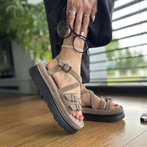 Ciemnobeżowe Sandały Damskie LURSO na platformie model RUSCO TAUPE skóra naturalna