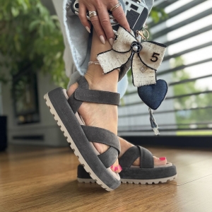 Grafitowe Sandały Damskie LURSO na flatforms model ALLEIN GRAPHITE skóra naturalna