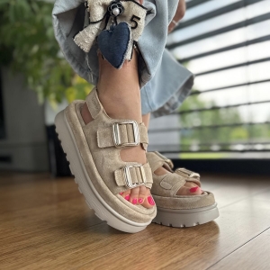 Beżowe Sandały Damskie LURSO na platformie model MARICO BEIGE  skóra naturalna
