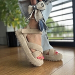 Beżowe Sandały Damskie LURSO na flatforms model ALLEIN BEIGE skóra naturalna