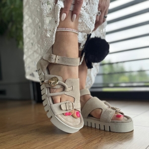 Beżowe Sandały Damskie LURSO model BELLA BEIGE skóra naturalna