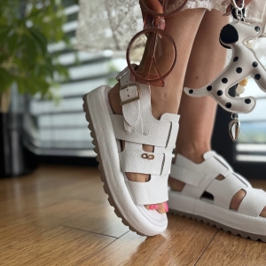Białe Sandały Damskie LURSO na flatforms model CODIA WHITE skóra naturalna