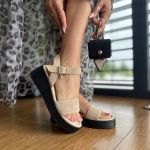 Beżowe Sandałki Damskie LURSO na koturnie model SOLARI BEIGE skóra naturalna