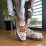 Cętkowane Beżowe Sneakersy Damskie z paskami LURSO model PORTO BEIGE skóra naturalna