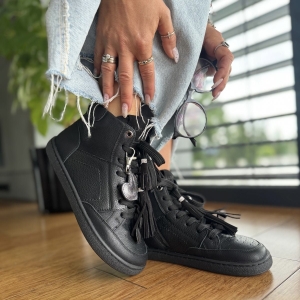 Czarne wyższe Trampki Damskie LURSO typu barefoot model VASCO BLACK skóra naturalna