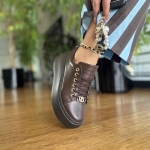 Sneakersy Damskie w kolorze czekoladowego brązu ze złotą ozdobą PONSO CHOCOLATE BROWN skóra naturalna