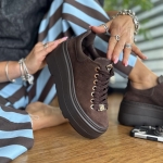 Czekoladowe Sneakersy Damskie na podwyższonej podeszwie BORGIA CHOCOLATE BROWN skóra naturalna