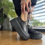 Czarne Sneakersy Damskie na podwyższonej podeszwie GELA BLACK skóra naturalna