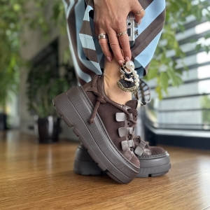 Czekoladowe Sneakersy Damskie na podwyższonej podeszwie TRANI CHOCOLATE BROWN skóra naturalna