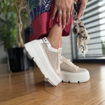 Beżowe Letnie Sneakersy Damskie bez pięty na platformie model ULTEN BEIGE skóra naturalna