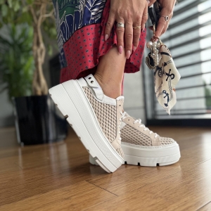 Beżowe Letnie Sneakersy Damskie bez pięty na platformie model ULTEN BEIGE skóra naturalna