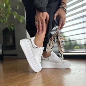 Białe Sneakersy Damskie na platformie model ALIZE WHITE skóra naturalna