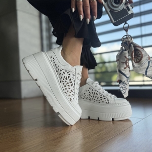 Białe ażurowe Sneakersy Damskie LURSO model BAGHERIA WHITE skóra naturalna