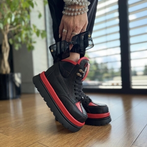 Czarne Wyższe Sneakersy Damskie na platformie model DORIO BLACK skóra naturalna