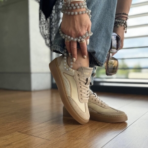 Beżowe Sneakersy Damskie model PRIMA BEIGE skóra naturalna