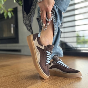 Brązowe Sneakersy Damskie model PRIMA CHOCO skóra naturalna