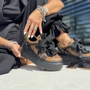 Czarno-rude Sneakersy Damskie LURSO model TRANI BLACK/COGNAC skóra naturalna