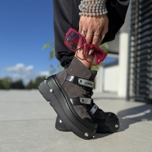 Grafitowe Wyższe Sneakersy Damskie model GALLU GRAPHITE skóra naturalna