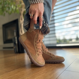 Rude wyższe Trampki Damskie LURSO typu barefoot model PAGGIO COGNAC skóra naturalna