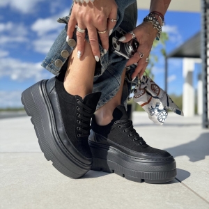 Czarne Sneakersy Damskie LURSO na platformie model SACILE BLACK skóra naturalna