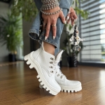 Białe Traperki Damskie LURSO z taśmą ozdobną model ROSE WHITE skóra naturalna