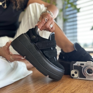 Czarne Sneakersy Damskie LURSO na podwyższonej podeszwie FORINO BLACK skóra naturalna 