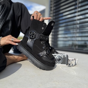 Czarne Wyższe Sneakersy Damskie na platformie model PERLA BLACK skóra naturalna