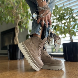 Ciemnobeżowe Wyższe Sneakersy Damskie na platformie model DORIO TAUPE skóra naturalna