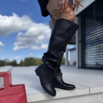 Czarne Kozaki Damskie na płaskie podeszwie model PATTEN BLACK skóra naturalna
