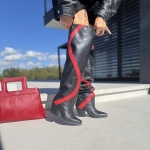Czarne Kozaki Damskie na obcasie model NONA RED BALCK skóra naturalna