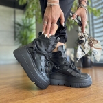 Wyższe Czarne Sneakersy Damskie LURSO model TALLA BLACK skóra naturalna